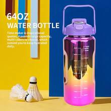 3pcs Of Leak Proof Electroplated Gradient Sports Water Bottles With Straws And Time Markers - Perfect For Offices, Schools, Gyms, And Workouts - Large64oz, 27oz, 15oz - Inspirational And Durable - Back To School Supplies - 紫色 - 查看 4