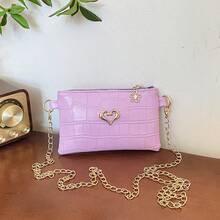 PU Leather Women's Shoulder Bag With Embroidered Heart Design, Small Square Crossbody Bag - A - View 9