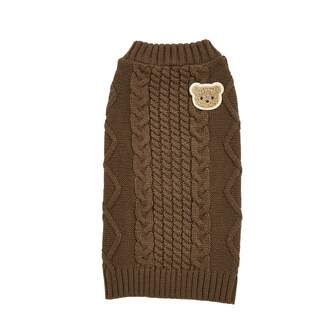 1 szt. Elastyczny i wygodny sweterek z dzianiny kablowej w jednolitym kolorze, z uroczym misiem, odpowiedni dla średnich i małych kotów i psów jesienią i zimą