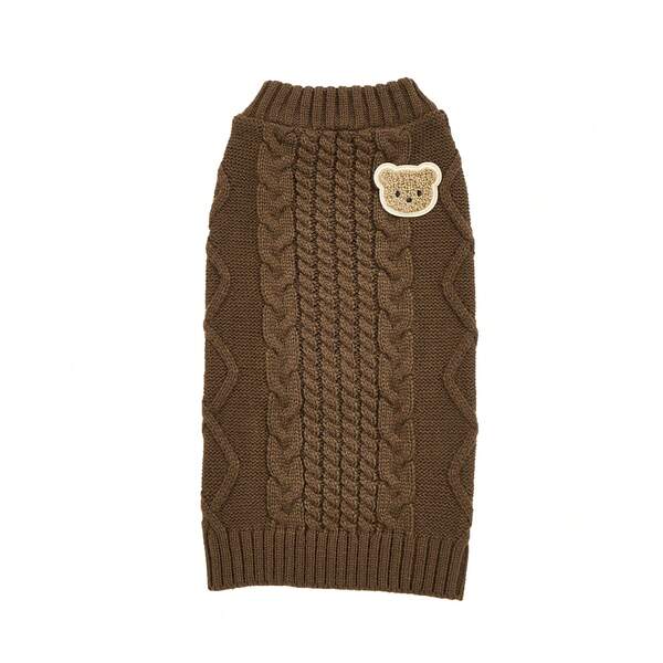 1 pezzo Maglione per animali domestici in maglia a trecce, di colore solido, con decorazione carina a forma di orso, elastico e confortevole, adatto per gatti e cani di taglia media/piccola in autunno/inverno
