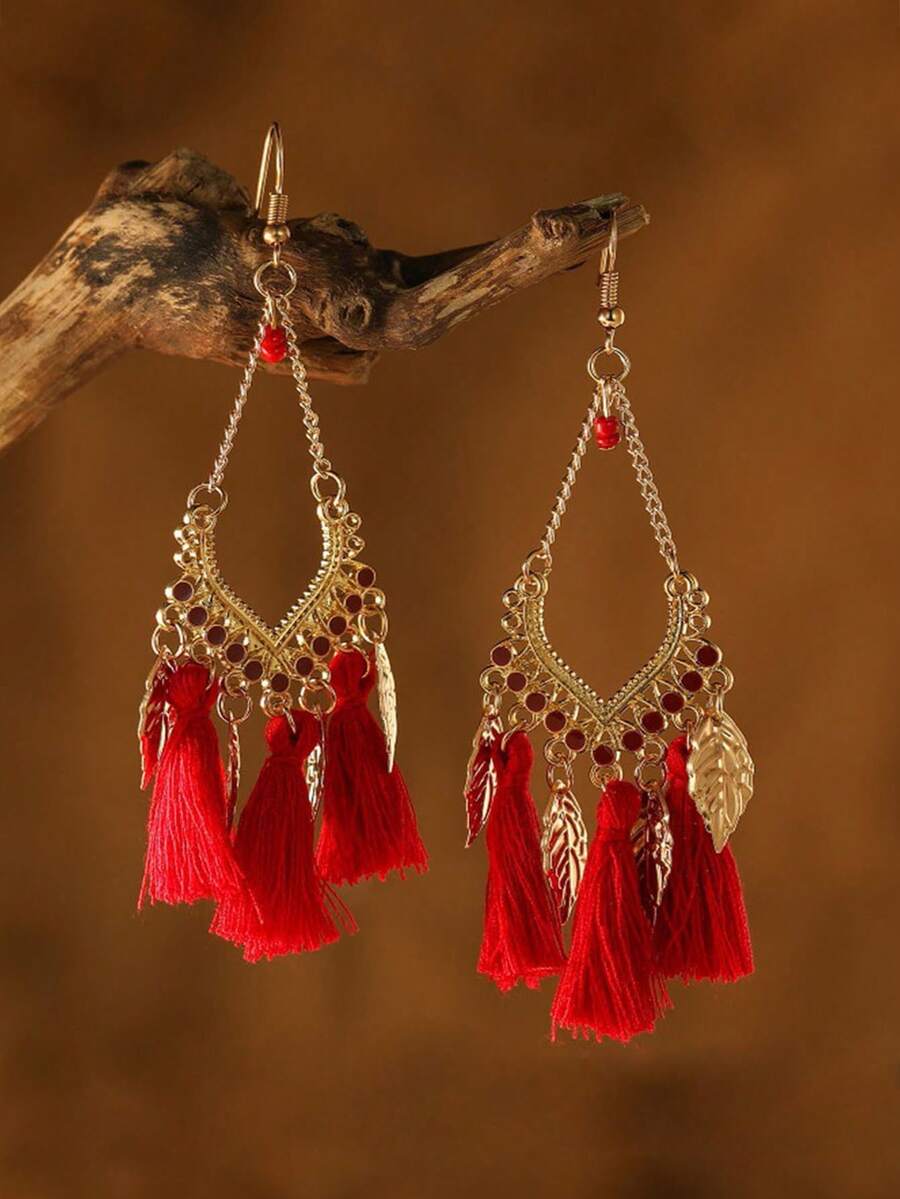 2 piezas Pendientes con borlas de diseño único, pendientes bohemios vintage