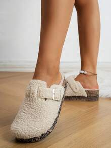 Zapatillas de casa de tela con diseño de hebilla para mujer, de estilo casual y forro polar, para otoño/invierno