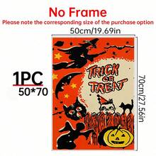 1 pièce Affiche sur canevas de sorcière volante, citrouille fantôme, style décoratif de festival des chats fantômes. Murales d'intérieur, impressions d'affiches, cadeaux muraux, chambre, bureau, salon, café, décoration murale, maison, décoration de dortoir, cadre photo au choix, décoration d'Halloween, décoration d'automne, décoration de chambre.