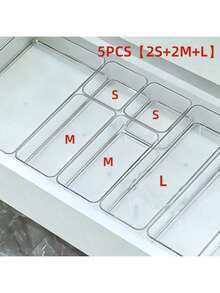 1pc/2pcs/5pcs/6pcs/7pcs Transparent Storage Tray/Box Set, 7 Different Sizes, Multi-Purpose Cosmetics, Gadgets, Cutlery Storage Box, Suitable For Dressing Table, Kitchen, Office Drawer, Bedroom, Suitable For Various Scenes - Clear - View 11