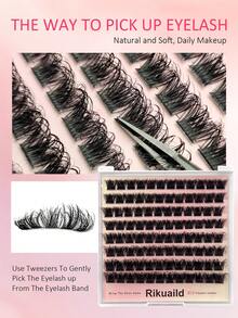 Rikuaild 96片D型卷翘湿润妆效簇状假睫毛，长度渐增，打造自然凌乱的单根睫毛效果，浓密簇状，打造湿润妆感，适合高品质假睫毛。睫毛簇，单根睫毛，假睫毛 - D - 查看 6