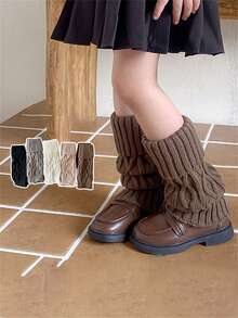 1 Pair Kids Leg Warmers For Girls, Autumn/Winter Thick Knitted Cuff Knee High Leg Warmers, Suitable For Daily Wear, School, Cute & Sweet Style, Fits Ages 3-12 - Multicolor - View 9