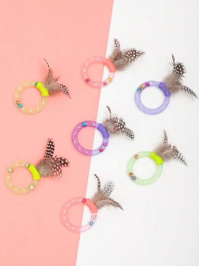 Multi-Color Cat Toy With Rattle Sound, Feathers & Pearls - Interactive Cat Toy For Indoor Cat Exercise And Entertainment, Pet Supplies