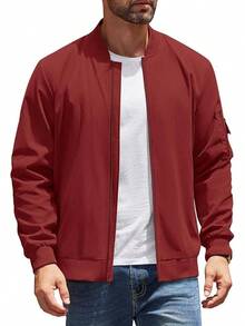 - chamarra ligera para hombre, estilo casual, rompevientos con cierre, para exteriores - Rojo vino - View 5