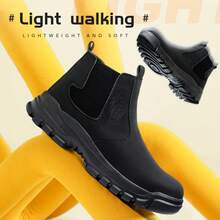 [Industrial Safety Boots] Heavy-Duty Industrial Safety Boots | Men's & Women's Slip-Resistant Anti-Puncture Work Shoes With Steel Toe Cap, Slip-On MD/Rubber Outsole - All-Season Construction, Warehouse, Factory Footwear - 黑色 - 查看 3
