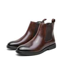 Men's Chelsea Boots Leather Lightweight Casual, Ankle Boots Men's Classic Elastic Formal Boots Botas Para Hombre Men Boots - 棕色 - 查看 15