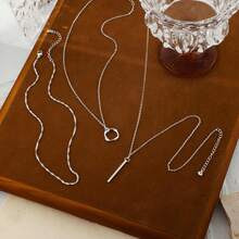 3pcs Elegant Geometric Pendant Necklaces, Layered Necklaces For Women, Suitable For Daily Wear, Dates, Holidays And Parties