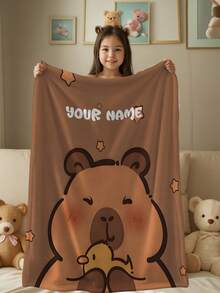 1pc Customizable Text Home Blanket, Capybara Pattern, Suitable For Girls, Boys, Adults, Baby Blanket, Personalized Blanket, Personalized Baby Blanket, Newborn Blanket, Perfect For Mother's Day, Birthday, Children's Day, Graduation, Christmas, Halloween - Multicolor - View 5