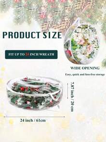 Worek do przechowywania wieńców bożonarodzeniowych, 61 cm, przezroczysty pojemnik na wieńce bożonarodzeniowe, stojak na girlandy, przezroczyste tworzywo PVC, z uchwytami, wielofunkcyjny pojemnik na świąteczne dekoracje, artykuły dekoracyjne do kuchni, wysokiej jakości tworzywo PVC z podwójnym zamkiem błyskawicznym i solidnymi uchwytami, okrągły pojemnik na wieńce na świąteczne dekoracje, wielofunkcyjny do użytku przez cały rok, świąteczny design, zapięcie na zamek błyskawiczny, worek do przechowywania ozdób