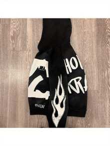Y2K High Street  Flame Double Gun Print Hoodie - Regular Fit Long Sleeve Pullover, Spring/Autumn/Winter Casual Street Style Black Sweatshirt, Suitable For Everyday Wear, American Street  Hardcore Style Sweatshirt, Unisex - 紅色 - 查看 4