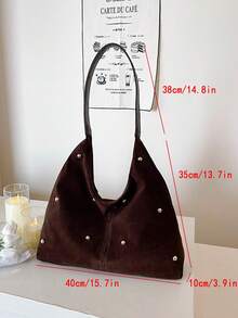 2025 Fashion Matte Solid Color Punk Rivet Commuter Tote Bag, Minimalist Niche Underarm Bag, Stylish Large Capacity Shoulder Bag , Punk - Coffee - View 5