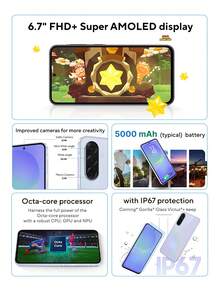 Samsung Galaxy A36 5G Smartphone Global Version, 6.7" FHD+ AMOLED Display, 120Hz Refresh Rate, 50MP Rear Camera, 12MP Front Camera, 5000mAh Battery, Fingerprint Unlock, IP67 Dust & Water Resistant *Charger Not Included - Light Violet - View 2
