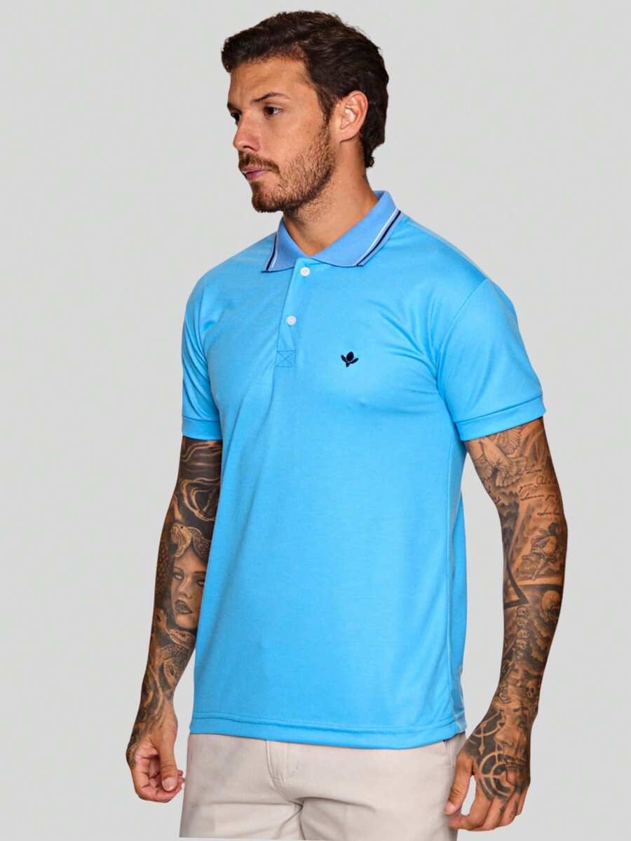 MEN'S POLO COLLAR SHIRT CASUAL BUTTON SLIM T-SHIRT PROMOTION - Baby Blue - View 1