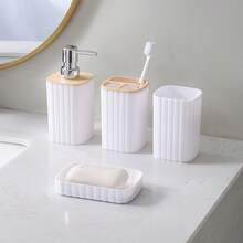Juego de 4/6 piezas, Dispensador de baño multifuncional, Accesorios de baño, Portacepillos de dientes, Vaso para enjuague bucal, Dispensador de jabón, Jabonera, Cepillo de baño, Papelera, Suministros de baño, Herramienta de limpieza