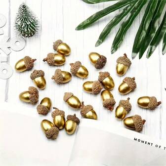 [人造金色橡子] 30/60 颗人造金色橡子 - 精致花卉装饰 - 乡村家居和厨房装饰 - 节日圣诞节和四季桌面装饰品 - 塑料 - 母亲节复活节生日礼物 - 无需电池 - 无需电源
