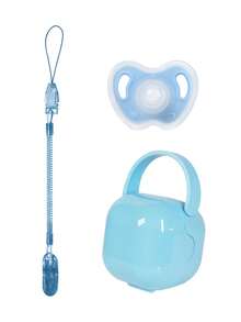 KUNT 3 Stücke Baby Schnuller + Schnuller Aufbewahrungsbox + Verlust-Verhinderer Kette, Baby Schnuller Box Kunststoff Schnuller Box Beißring tragbar