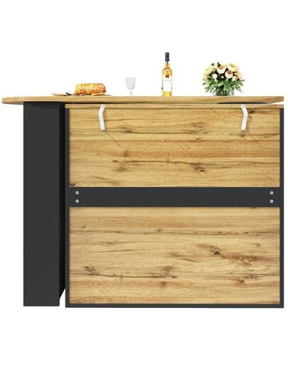 Sairedel Wit 360° Rotating Bar Tafel Storage Space Kitchen Isl 138x39x102cm Doors, Door Shelves Removable Dividers, As Dining Counter view 7