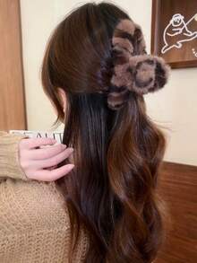 1 szt. pluszowa spinka do włosów w kształcie lamparta, elegancka, francuska spinka do włosów dla kobiet, jesienno-zimowa, modna spinka do włosów z nadrukiem zwierzęcym, zimowa spinka do włosów, puszyste spinki do włosów, akcesoria do włosów dla kobiet, stroje wakacyjne, kobieta