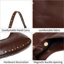 Bolso bandolera de silla de montar con remaches ajustable para mujer de talla grande y estilo punk - Café integral - Ver 4