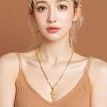 dollrinboy 1 pieza Colgante de collar de cruz Ankh de tono dorado y plateado de acero inoxidable de 14K para mujeres y hombres, con cadena Figaro plana de 3mm, collar de cruz egipcia