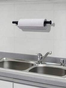 House Essentials Kitchen Items 1pc Self-Adhesive Wall-Mounted Black Paper Towel Holder, Easy To Install, Suitable For Kitchen, Bathroom, Cabinet, Sink, Balcony, And Can Also Be Used To Store Cling Film/Paper Towels, An Essential Multipurpose Paper Towel Storage Item!