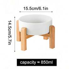 加高陶瓷猫碗加高狗碗防滑猫食碗带竹架狗粮水套装防呕吐、无压力，适合中型犬