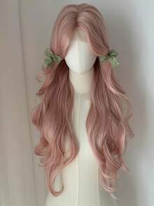 26 英寸自然波浪假发 女士长 U 型蕾丝假发 合成假发 中分万圣节角色扮演假发 万圣节派对 - 粉色 - 查看 4