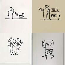 1 件自粘式浴室厕所标志乙烯基贴纸 - 适用于家庭和商业浴室的独特墙面装饰，易于安装，完美的节日礼物，浴室装饰和配件，厕所装饰 - 彩色 - 查看 2
