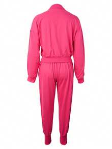 2pcs Women Casual Sports Zip-Up Jacket And Pants Set, Personalized Design, Autumn/Winter