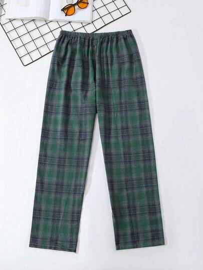 Men's Fashion Casual Thick Elastic Waist Plaid Print Loose Pajama Pants