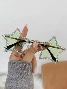 1 Pair Women's Metal Frameless Rhinestone Star Y2K Fashion Fashion Glasses, Suitable For Parties, Gatherings, Stage Performances, Fashion Outfits, Halloween Decoration - 金色 - 查看 7