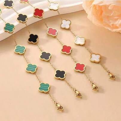 1 pieza Pulsera de lujo de trébol para mujer, de moda y minimalista, accesorio versátil