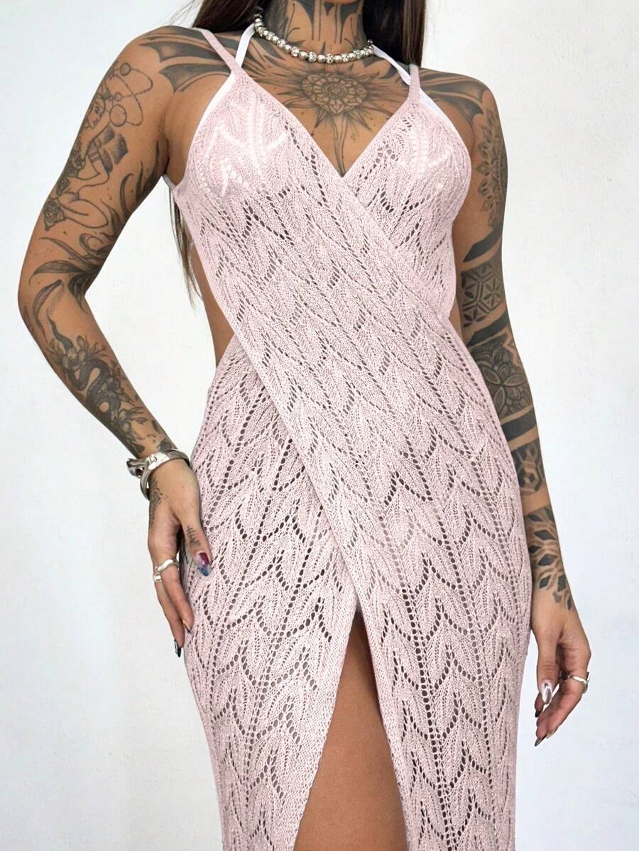Beach Cover-Up, Pool, Lace, Knit, Summer, Vacation Dress - Rosa Prata - 查看 1