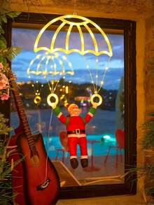 1 Pieza Luz de paracaídas de Papá Noel, Diseño creativo de paracaídas de Papá Noel, Alimentado por USB, Múltiples modos de iluminación, Adecuado para decoración de invierno y Navidad, Se puede usar para decoración de árbol de Navidad, sala de estar, dormitorio, comedor, decoración de vidrio y pared, decoración de escaparate de tienda, decoración de porche exterior, hermosa utilería para fotos - paracaídas - Ver 3