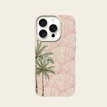 Vacation Style Fashion TPU Pink Seashell & Palm Tree Pattern 1pc Phone Case Compatible With Iphone/ Phones Spring Gift Birthday Party Celebration International Version Not The Domestic Version - White - View 5