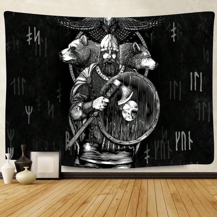 Viking Tapestry For Men Decor  Tapestries Meditation Runes Ancient Art Wall Hanging Tapestries Multi-Use Blanket Decor Tapestry For Bedroom Living Room & Dorm-40"X30" ,60"X40" ,60"X 51" ,80"X60" - GTLSFS10 - 查看 1