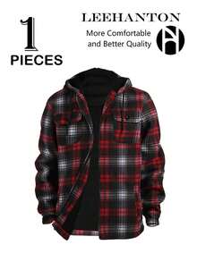 Men's Winter Jacket, Hoodie,Heavy Thick Flannel Plaid Jacket Sherpa Fleece Lined Hoodies For Men Zip Up Winter Warm Coat Buffalo Zipper Sweatshirt - 紅黑格 - 查看 1