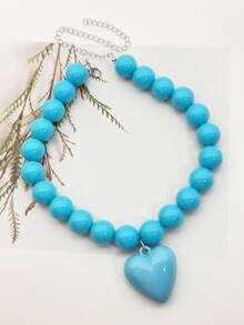 1pc Macaron Color Dopamine Heart Beaded Necklace For Women - Batch Colors May Have Slight Variations - necklace - View 25
