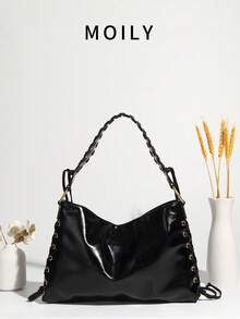 2025 Punk Style Shoulder Bag Armpit Bag Eyelet Bag Rope Bag Square Bag - Black - View 1