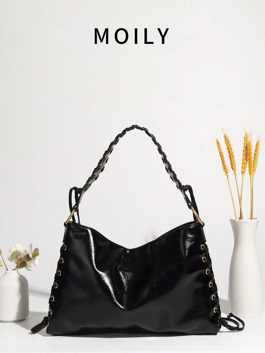 2025 Punk Style Shoulder Bag Armpit Bag Eyelet Bag Rope Bag Square Bag - Black - View 1