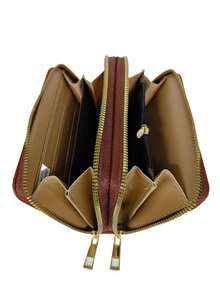 Women's Wallet With 2 Zippered Compartments, Hand Strap, Elegant Card Holder, Fashion Insurance, Assorted Logo Plate - 咖啡棕 - 查看 5