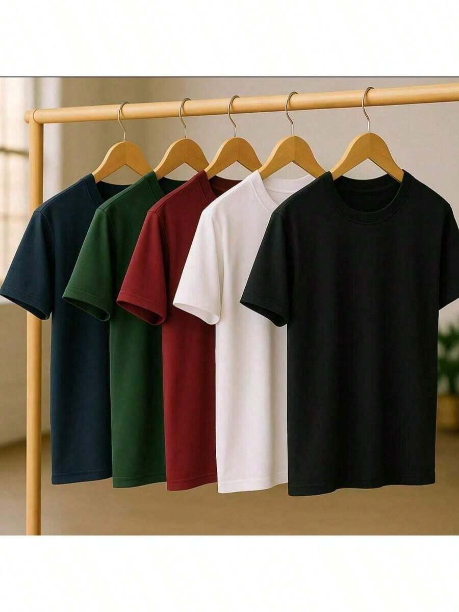 Kit 5 Plain T-Shirts Casual Stylish Minimalist Unisex Male Female 100% Cotton Premium Top Streetwear New Release Immediate Shipping Various Colors!! Plus Size - 查看 1