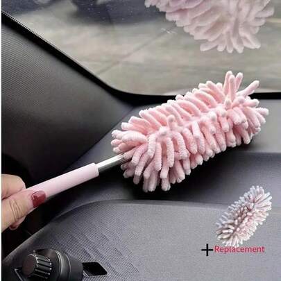 Retractable Handle Car Wash Brush, Soft Microfiber, Pink, Multi-Purpose Car Dusting Brush For Interior And Exterior Cleaning