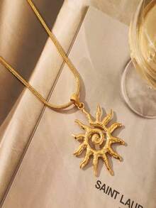 قلادة قلادة قلادة معلقة بشكل شمس عتيقة، قلادة سلسلة من الفولاذ المقاوم للصدأ للنساء، هدية مجوهرات للارتداء اليومي والحفلات