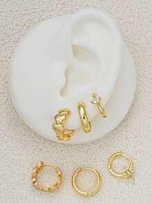 Set de 6 piezas de aretes de aro pequeños con diseño minimalista en forma de corazón, chapados en oro con circonita cúbica brillante, hipoalergénicos, ligeros y versátiles, adecuados para múltiples perforaciones de oreja