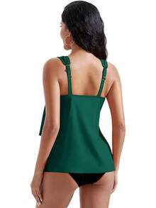High Waisted Ruffle Tankini Swimsuit Plus Size Tummy Control - Green - View 9